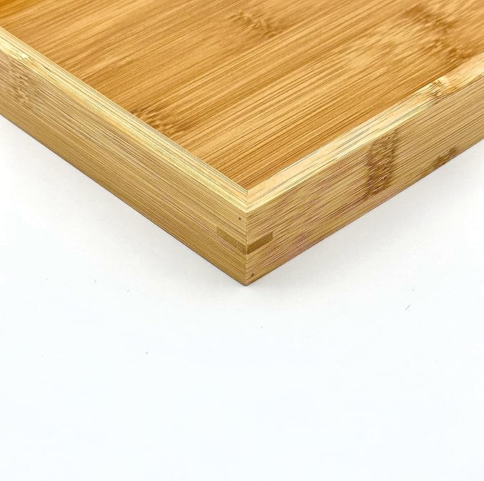 Bam & Boo Natural Bamboo Serving Tray Modern Rectangular (Bamboo, 17.75” x 11.8" x 1.2") for Food, Drinks, Decor, Vanity in Home, Kitchen, Bathroom, Coffee Table, Bed