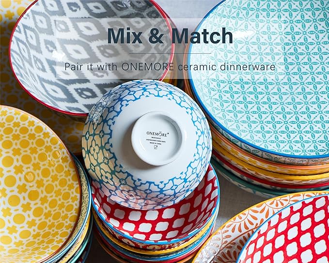 ONEMORE 10 oz Porcelain Cereal Bowls Set of 6 - Ceramic Bowls for Soup, Ice Cream, Breakfast - Microwavable Dishwasher & Oven Safe, Small Dinner Bowl, Stackable Artistic Bowl- Assorted Colors