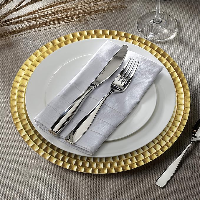 Charge It by Jay Linear Charger Plate 13” Decorative Melamine Service Plate for Home, Professional Dining, Perfect for Upscale Events, Dinner Parties, Weddings, Banquets, Catering, 1 Piece, Gold