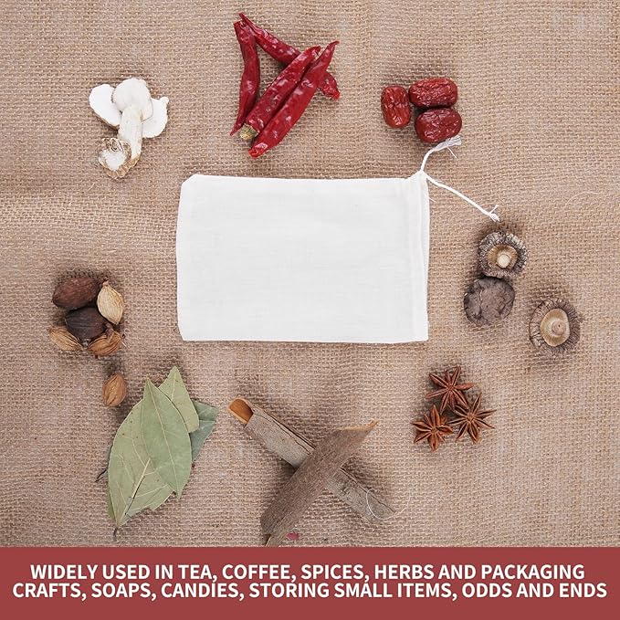 20pcs Empty Spice Bags for Cooking Soup,White Small Tea Filter Bags with Drawstring,Cotton material,Unbleached Muslin Bags for Coffee,Tea,Soup etc. 3 x 4 inch.