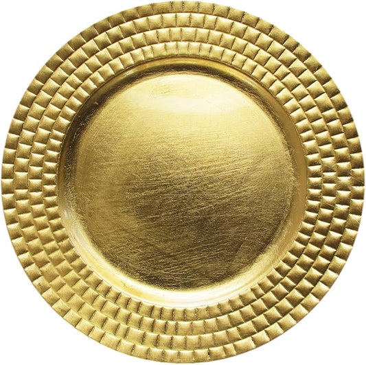 Charge It by Jay Linear Charger Plate 13” Decorative Melamine Service Plate for Home, Professional Dining, Perfect for Upscale Events, Dinner Parties, Weddings, Banquets, Catering, 1 Piece, Gold