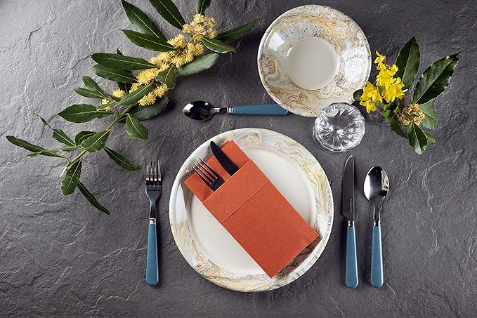 Terracotta Dinner Napkins Cloth Like with Built-in Flatware Pocket, Linen-Feel Absorbent Disposable Paper Hand Napkins for Kitchen, Bathroom, Parties, Weddings or Events, 16x16 inches, Pack of 50