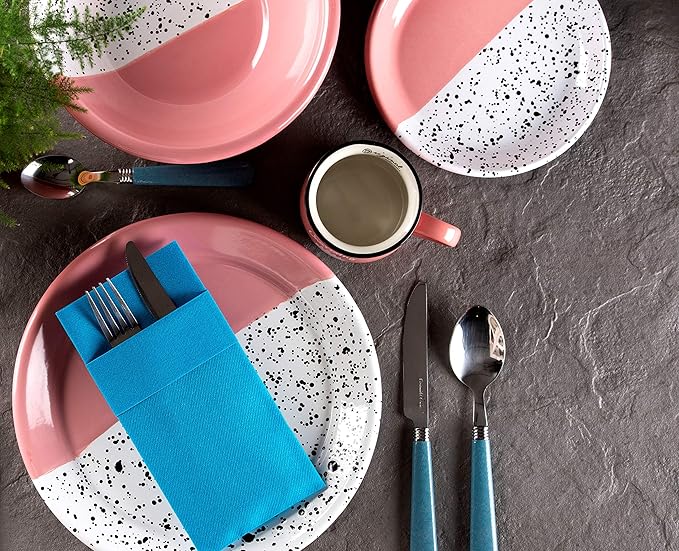 Blue Dinner Napkins Cloth Like with Built-in Flatware Pocket, Linen-Feel Absorbent Disposable Paper Hand Napkins for Kitchen, Bathroom, Parties, Weddings, Dinners or Events, 1/8 Fold, Pack of 50