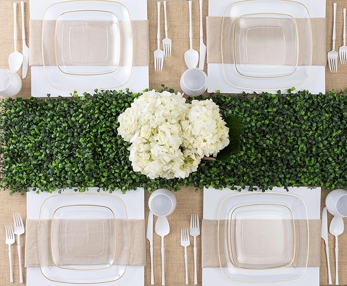 PLASTICPRO Square Clear Plastic Organic Design Party Plates includes 64 7.25'' & 64 10'' Premium heavyweight Elegant Disposable Tableware Dishes
