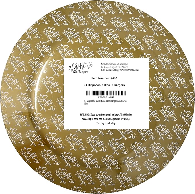 Gift Boutique 24 Pcs Black Round Disposable Charger Plates 13" Heavy Duty Dinner Serving Tray Paper Cardboard Platters for Table Setting Place Mats