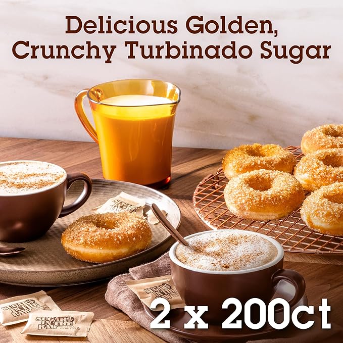 Sugar In The Raw Turbinado Cane Sugar Packets, 200 Ct Box, 2 Pack, Pure, All-Natural Turbinado Sugar, Non-GMO Project Verified, Kosher, Vegan and Gluten Free