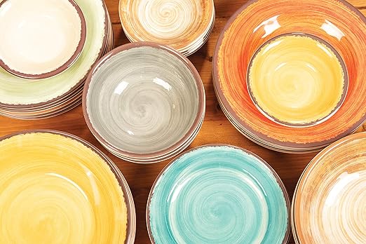Carlisle FoodService Products Mingle Resuable Plastic Plate Dinner Plate with Pottery Style for Home and Restaurant, Melamine, 9 Inches, Smoke, (Pack of 12)