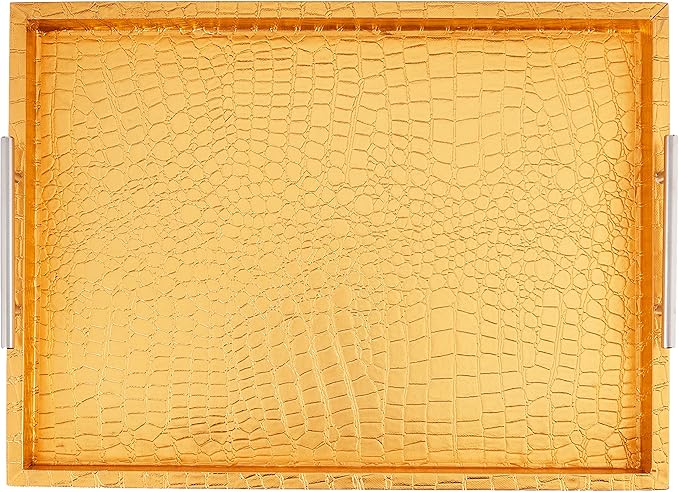 American Atelier Alligator Tray with Metal Handles, Gold
