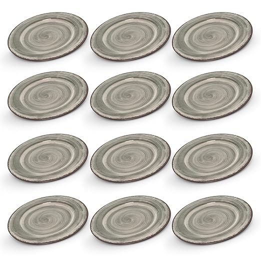 Carlisle FoodService Products Mingle Resuable Plastic Plate Dinner Plate with Pottery Style for Home and Restaurant, Melamine, 11 Inches, Smoke, (Pack of 12)