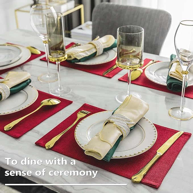 Home Brilliant Cloth Placemats Set of 8 Red Linen Placemats for Valentine's Day Dinner Heat Resistant Dining Table Mats Kitchen Place Mats, Dark Red Burgundy
