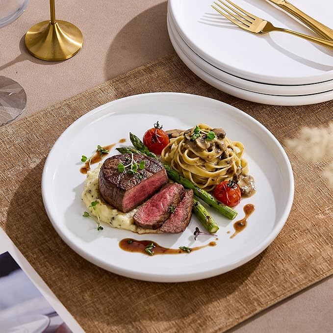 White Dinner Plates Set of 4,Ceramic Dining Plates 10 Inch,Large Salad Plate,Stoneware Kitchen Plate for Pizza,Steak,Scratch Resistant,Microwave and Dishwasher Safe