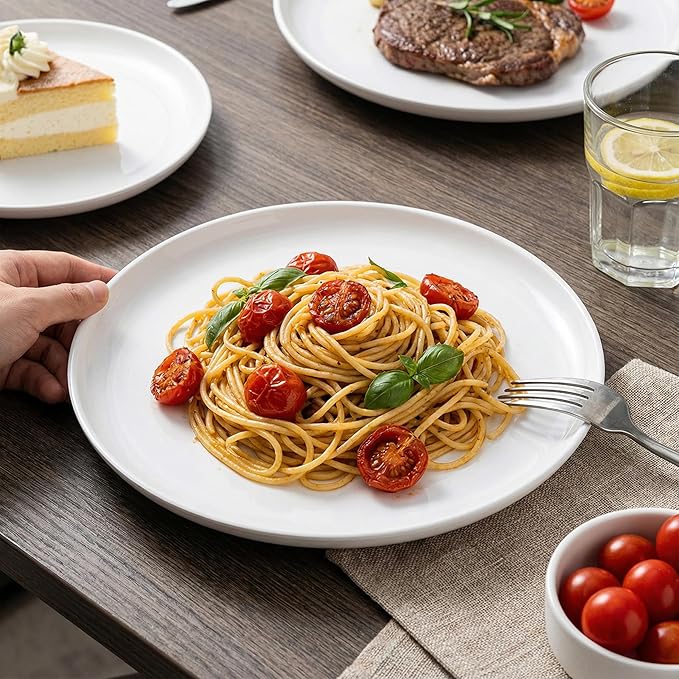 ONEderful Off-White Dinner Plates Set of 4-9 Inch Melamine Modern Flat Plates, Durable & Lightweight - Indoor & Outdoor Use, Perfect for Everyday Meals, BBQs, Weddings, Dishwasher Safe