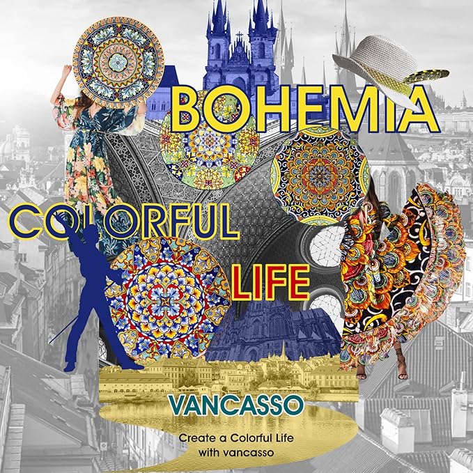 vancasso Dinner Plates Set of 6-10.5 Inch Ceramic Plates, Microwave, Oven and Dishwasher Safe, Colorful Bohemian Style Dishes for Kitchen