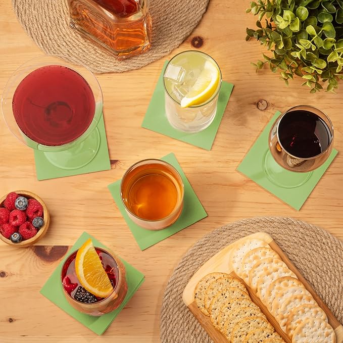 AMERICAN HOMESTEAD Cocktail Napkins - Premium 4.75"x4.75" Disposable Linen-Like Beverage Napkins - Bulk Square Party Bar Serviettes for Weddings, Parties, Events, and Daily Use - 100 Count - Pistachio