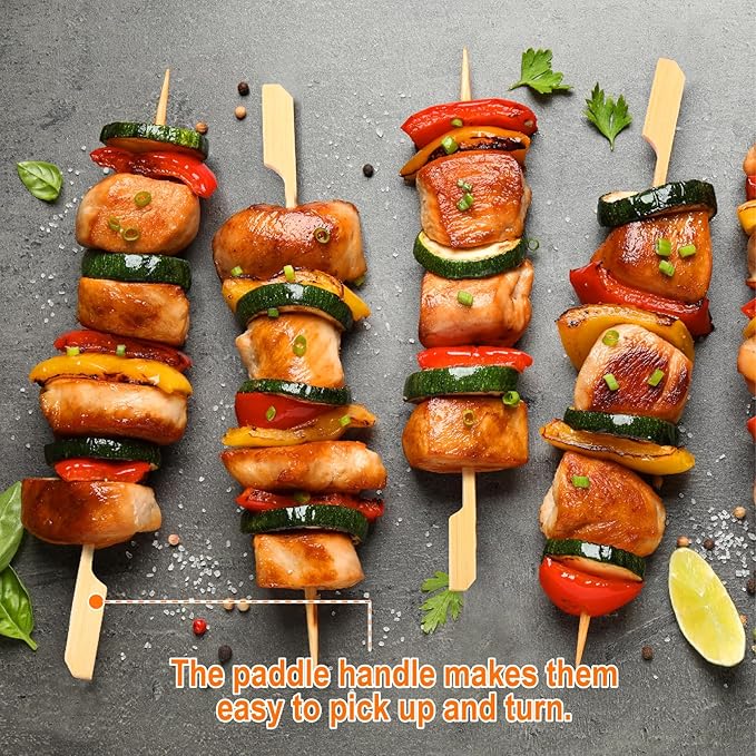 Bamboo Skewers for Appetizers, [7 Inch, 200PCS] Long Cocktail Picks Fancy Toothpicks for Appetizers, Flat Paddle Wooden Skewers Food Sticks for Party Drinks Fruit Charcuterie
