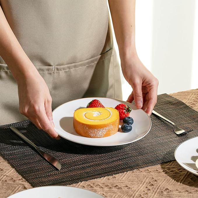 BTaT- White Dessert Plates with Gold Rim, Set of 12, 8", Porcelain, Small Plates for Appetizers