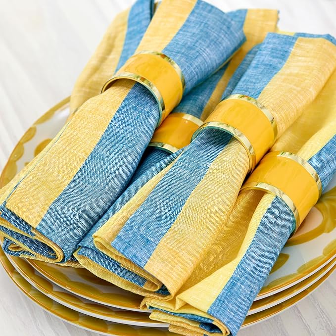Solino Home Linen Cloth Napkins Set of 4-100% Pure Linen Bright Summer Stripe Dinner Napkins 20 x 20 Inch - Cabana Stripe, Handcrafted and Machine Washable