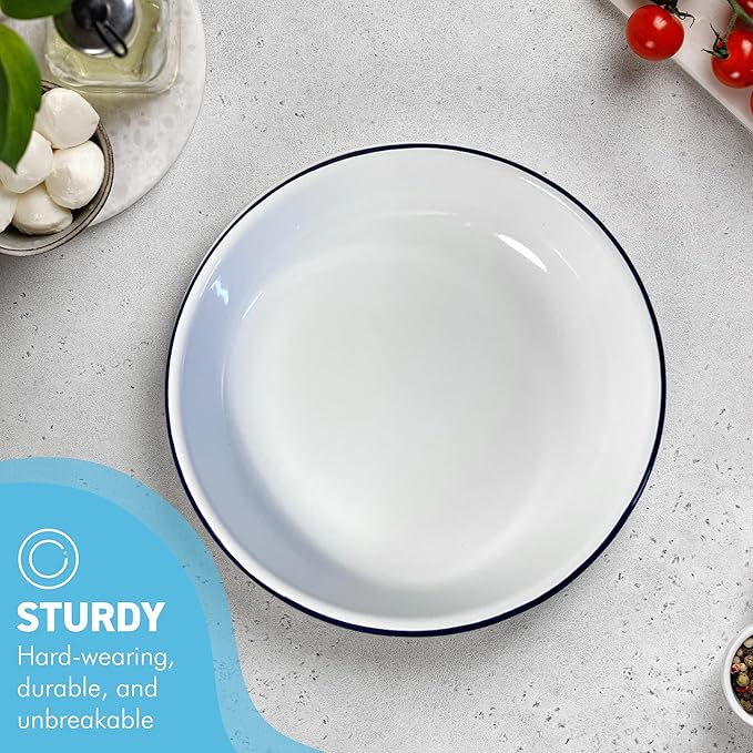 Thorness 22CM White Enamel Dinner Plate | Pasta and Rice Plate | Enamel Plate | Single Plate | Traditional Dinner Plate | Kitchen Plate for pies, Sides and Dinner | 22cm Diameter with 4cm Depth