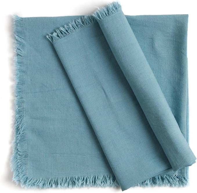 ACCENTHOME Blue Cotton Linen Napkin Set of 12 18x18 inch Dinner Napkins - Washable Soft Premium Hotel Quality Reusable Hemmed Edges Napkins Perfect Table Linens for Family Dinners, Weddings