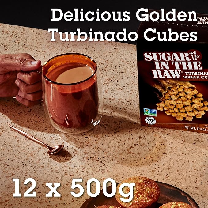 In The Raw Turbinado Cane Sugar Cubes, 17.6 oz. Box, 12 Pack, Pure, All-Natural Turbinado Sugar, Non-GMO Project Certified, Kosher, Vegan and Gluten Free