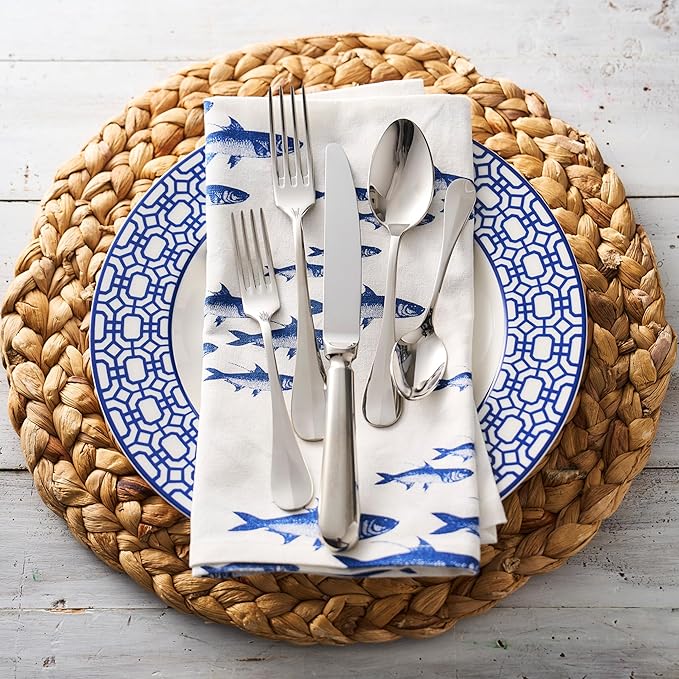 Caskata Newport Garden Gate Salad Plates Set of 4 | High-Design Lead-Free Porcelain Dinnerware Plate Set | Blue Dinnerware Set for Entertaining Everyday Thanksgiving, Wedding or Birthday Gifts | 8.5"