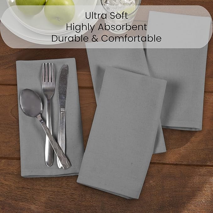 Set of 12 Cloth Dinner Napkins 100% Cotton - Soft Durable Washable - Ideal for Farmhouse Party Weddings Christmas Easter - Perfect Everyday Use Table Linen Cloth Napkins Grey 17x17