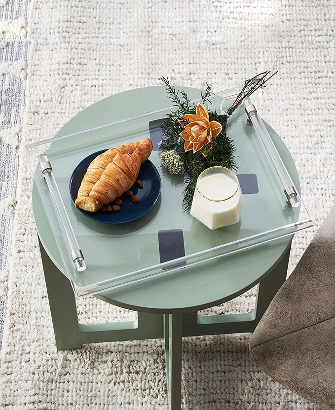 Acrylic Serving Tray, Breakfast Tray with Acrylic Handles, Decorative for Coffee Table & Kitchen, 16x12x2 inch