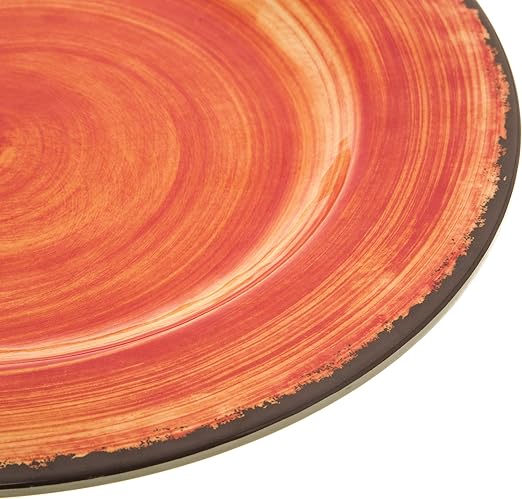 Carlisle FoodService Products Mingle Resuable Plastic Plate Dinner Plate with Pottery Style for Home and Restaurant, Melamine, 11 Inches, Fireball, (Pack of 12)