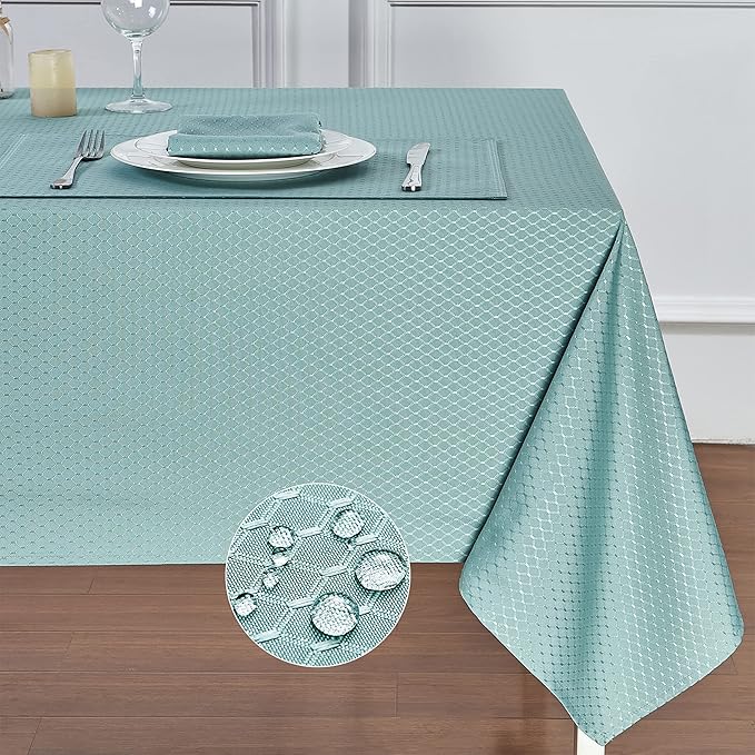 Rectangle Table Cloth Linen Farmhouse Stainproof Waterproof Washable Polyester Oblong Rectangular Fabric Table Cover for Kitchen Dining Dinner (Turquoise, 52 X 70 Inch)