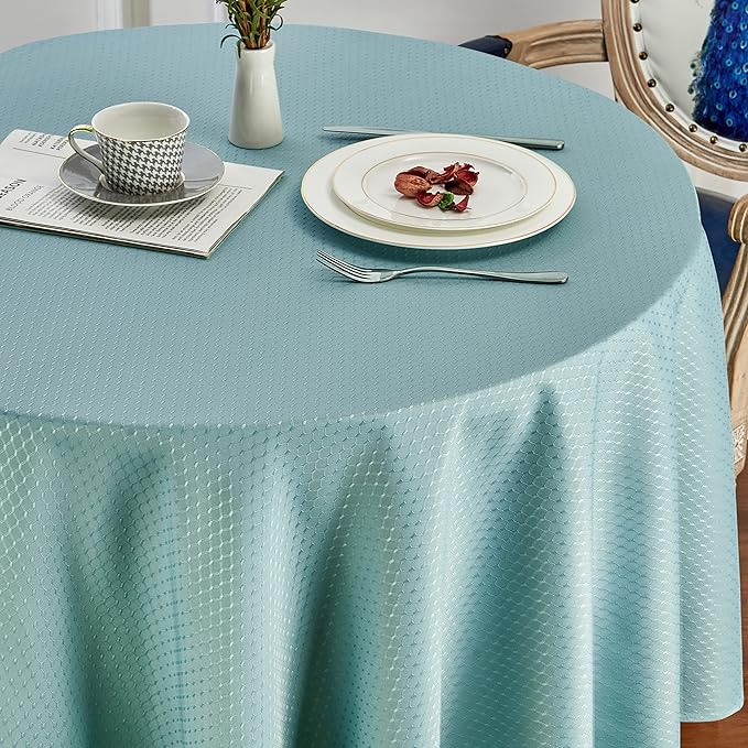 Rectangle Table Cloth Linen Farmhouse Stainproof Waterproof Washable Polyester Oblong Rectangular Fabric Table Cover for Kitchen Dining Dinner (Turquoise, Round 70'' Inch)