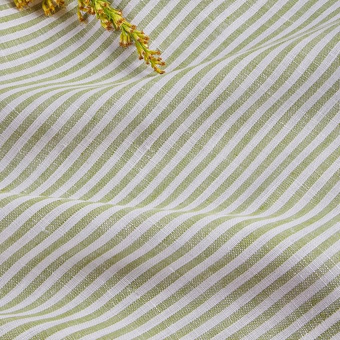 Solino Home Linen Cloth Placemats Set of 4 - Narrow Stripe 100% Pure Linen Avocado and White Farmhouse Placemats 14 x 19 Inch for Christmas, Winter, New Year