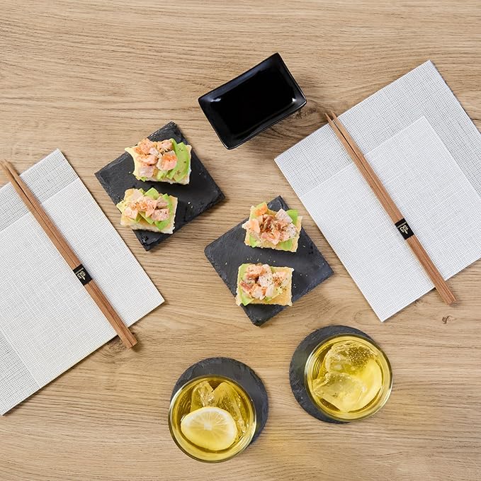Restaurantware Square Slate Platter 10 Count 4 x 4 Inch Scratch-Resistant Slate Cheese Board Modern Serving Tray Black Rustic Design for Charcuterie and Appetizers