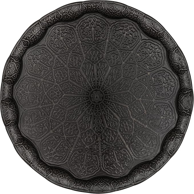 Alisveristime Turkish Ottoman Coffee Tea Serving Tray – 13.60 inches, Metal with Traditional Motifs, Available in Five Colors (Black)
