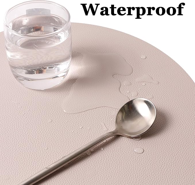 Wipeable Placemats and Coasters Leather Table Mats Waterproof Heat-Resistant Easy to Clean for Dining Table Set Kitchen Table Set of 4, Taupe