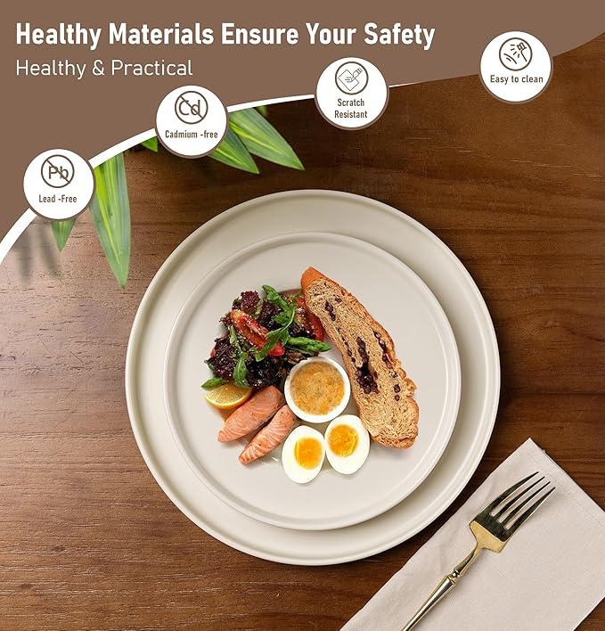 GBHOME Ceramic Dinnerware Sets for 4,Stoneware Plates and Bowls Sets,Chip and Crack Resistant | Dishwasher & Microwave Safe Dishes Set,Scratch Resistant- Service for 4 (12pc)-Matte Cream