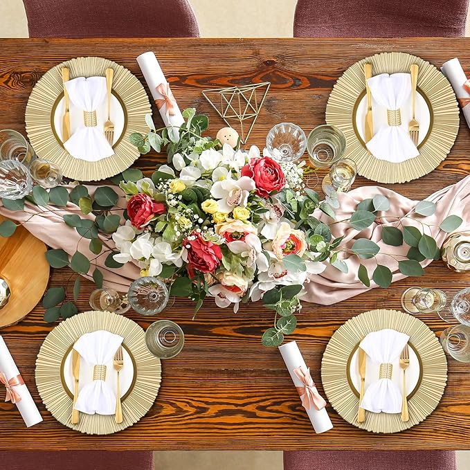 Yaomiao 50 Pcs 13 Inch Gold Charger Plates Bulk Plastic Plates Chargers Round Dinner Chargers for Wedding Party Table Setting Bridal Shower Event Decor (Light Gold)