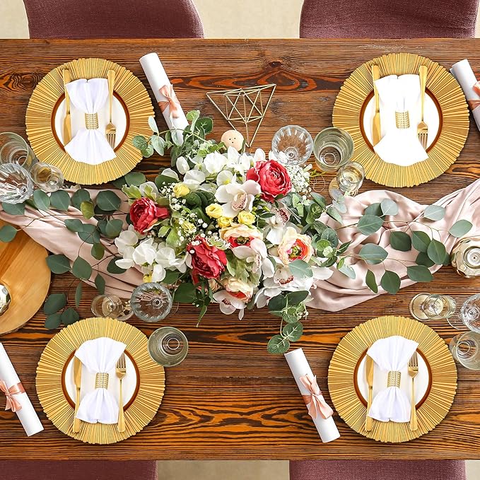 Yaomiao 50 Pcs 13 Inch Gold Charger Plates Bulk Plastic Plates Chargers Round Dinner Chargers for Wedding Party Table Setting Bridal Shower Event Decor (Gold)