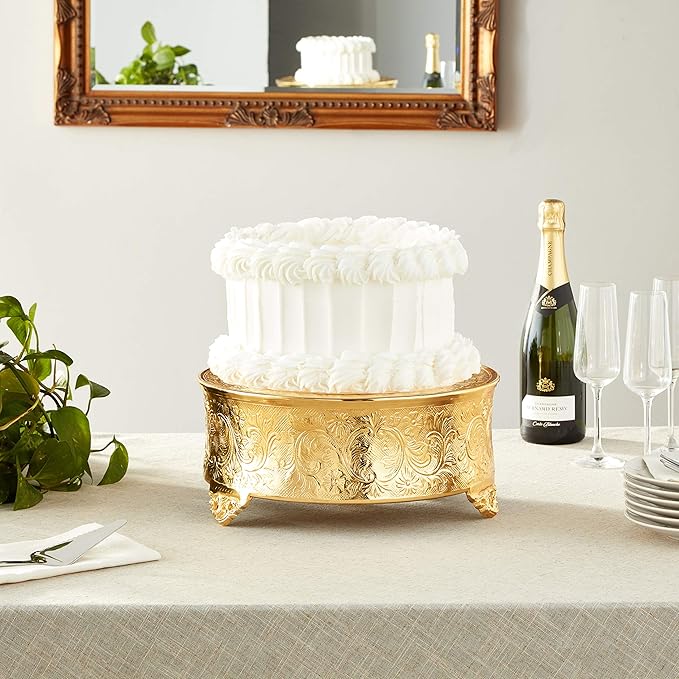 Elegance Round Ornate Wedding Cake Stand, 14", Gold