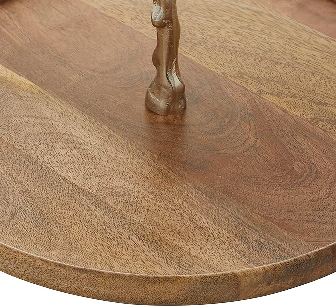 Deco 79 Mango Wood Tiered Server with Aluminum Accents, 14" x 14" x 18", Brown