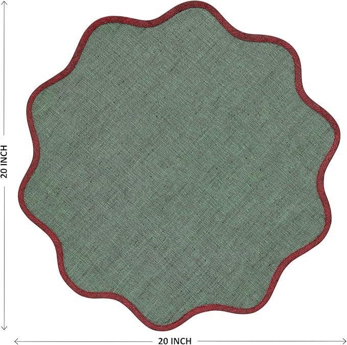 Solino Home Linen Scallop Cloth Napkins Set of 4-100% Pure Linen Red Garnet and Forest Green Dinner Napkins 20 Inch - Giselle Scallop Edge, Handcrafted and Machine Washable