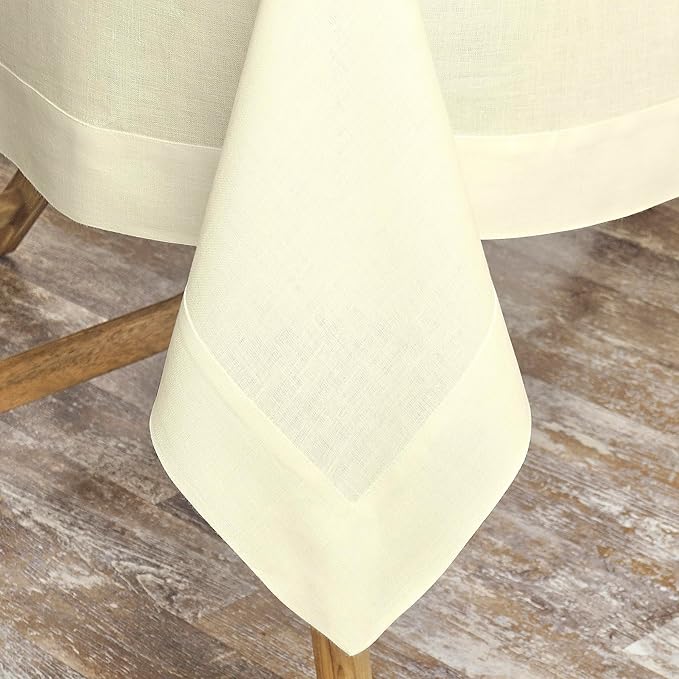 D'Moksha Homes Linen Cream Tablecloth 60 x 132 Inch - 100% Pure Linen Rectangular Tablecloth - Machine Washable Table Cloth for Winter, Christmas, Holiday, New Year