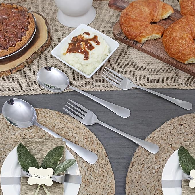 Cornucopia Brands Serving Spoons & Large Serving Forks Set (4 pack, 2 of each); Buffet & Banquet Style Elegant Classic Serving Utensils