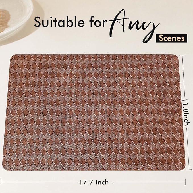 FAVE Faux Leather Placemats Set of 2 Oil-Proof Wipeable PU Placemats for Kitchen Dining Table,Restaurant,Coffee Shop (Walnut Brown-2PCS)