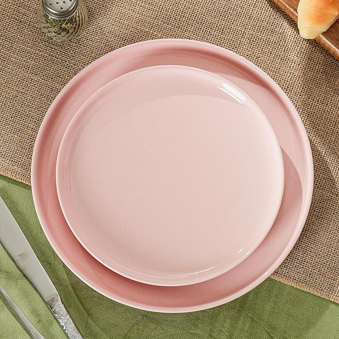 Salad&Dessert Plates,8 Inch Small Dinner Plates Sets for 4,Dishwasher & Microwave Safe,Porcelain Dinner Dishes for Cake, Fruits,Waffle, Pasta,Salad,Elegant Pink