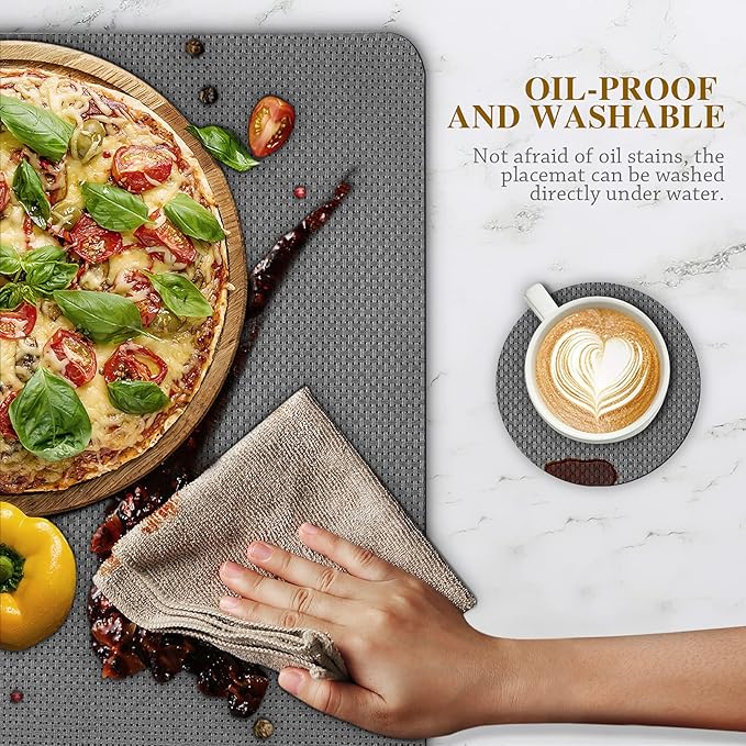 Bacgnyer Placemats Set of 8, Placemat with Coasters Heat Stain Scratch Resistant Non-Slip Waterproof Oil-Proof Washable Wipeable Outdoor Indoor for Dining Patio Table Kitchen Decor and Kids (Grey 8)