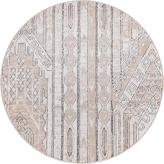 Rugs.com Oregon Collection Rug – 3 Ft Round Ivory Low-Pile Rug Perfect for Kitchens, Dining Rooms