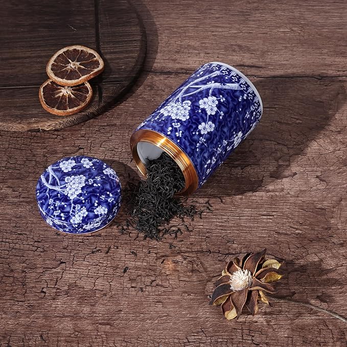 Chinoiserie Enamel Ginger Jar with Twist Lid - Traditional Chinese Blue and White Porcelain Style-Cylinder Design (Bloom Cylinder)