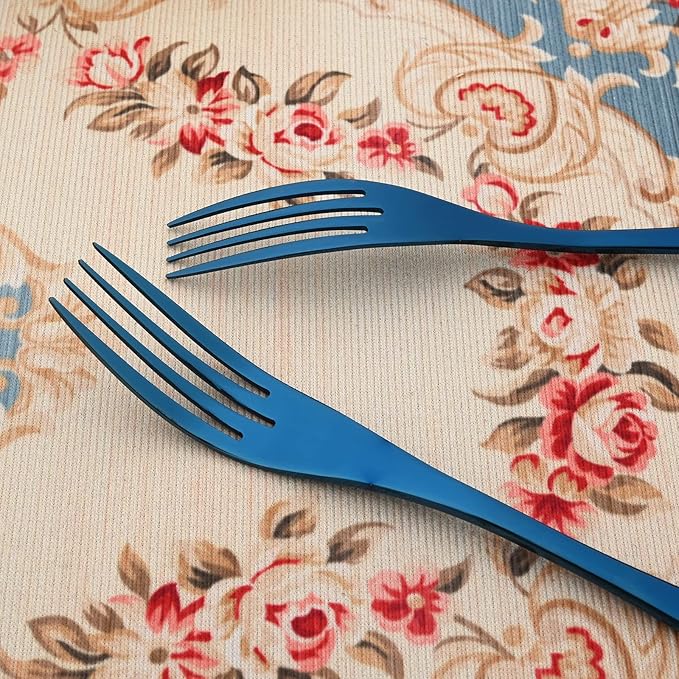 24-Piece 304 Silverware Set, Mirror Polish Serving Flatware Cutlery Set Include Steak Knife Fork Spoon, Wedding Kitchen Restaurant Utensils Daily Use, Service For 4, Blue