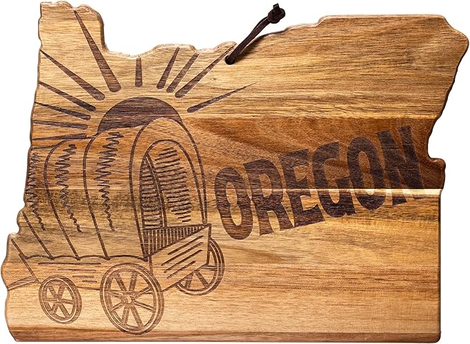 Totally Bamboo Rock & Branch Origins Series Oregon State Shaped Cutting Board and Charcuterie Serving Tray, Includes Hang Tie for Wall Display