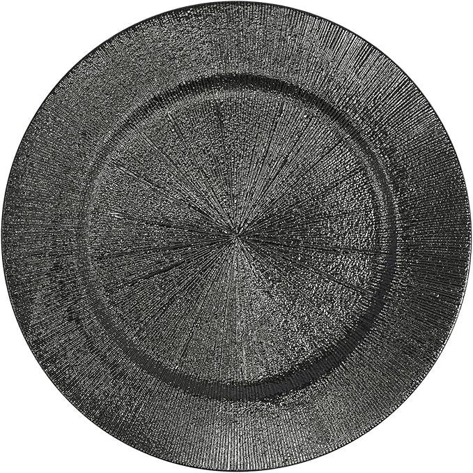 100 Pcs Antique Charger Plates Bulk 13 Inch Embossed Rim Plastic Party Dinner Plate Chargers Round Decorative Server Plate for Wedding Party Event Tableware (100pcs-black1)